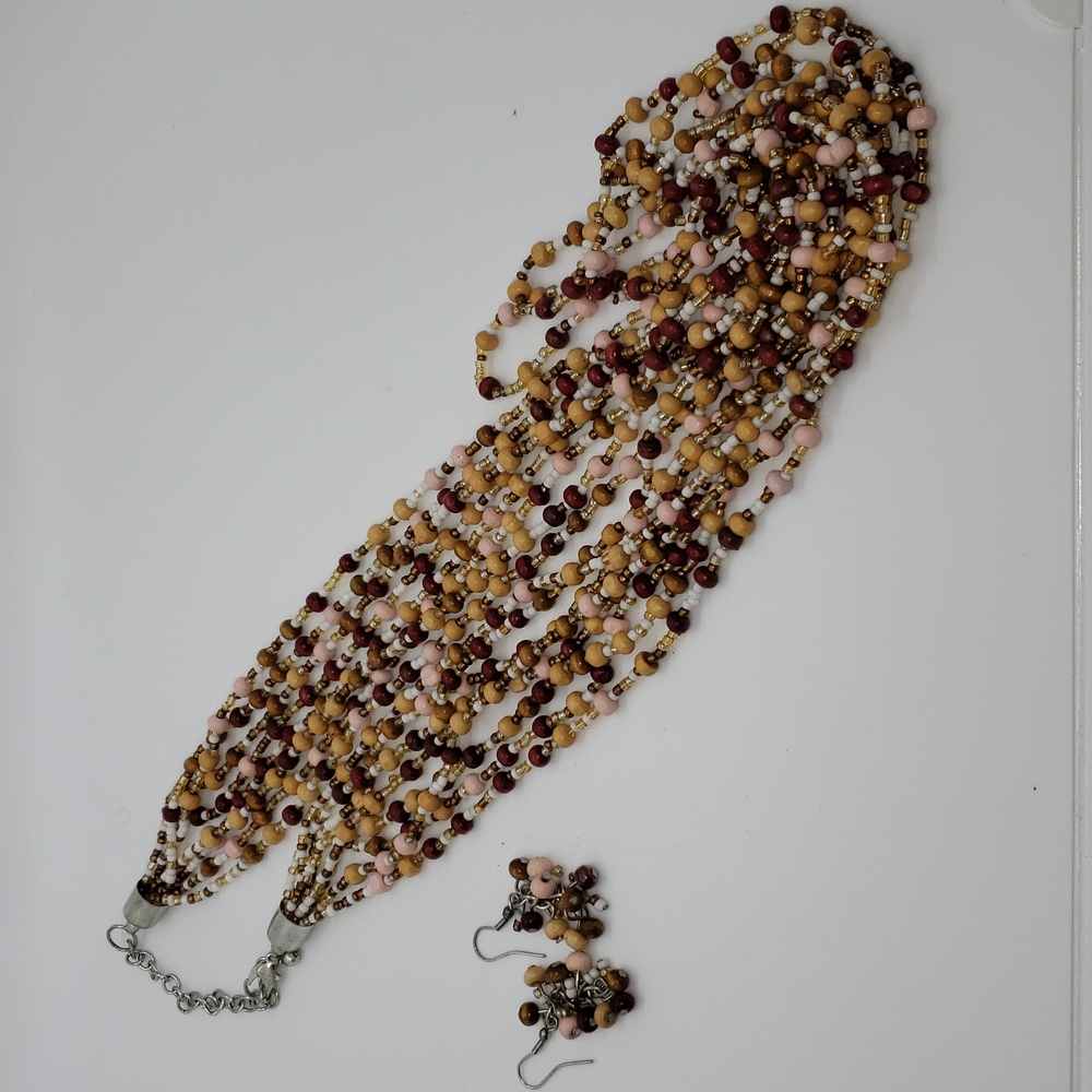 Wooden beaded Necklace and Earrings